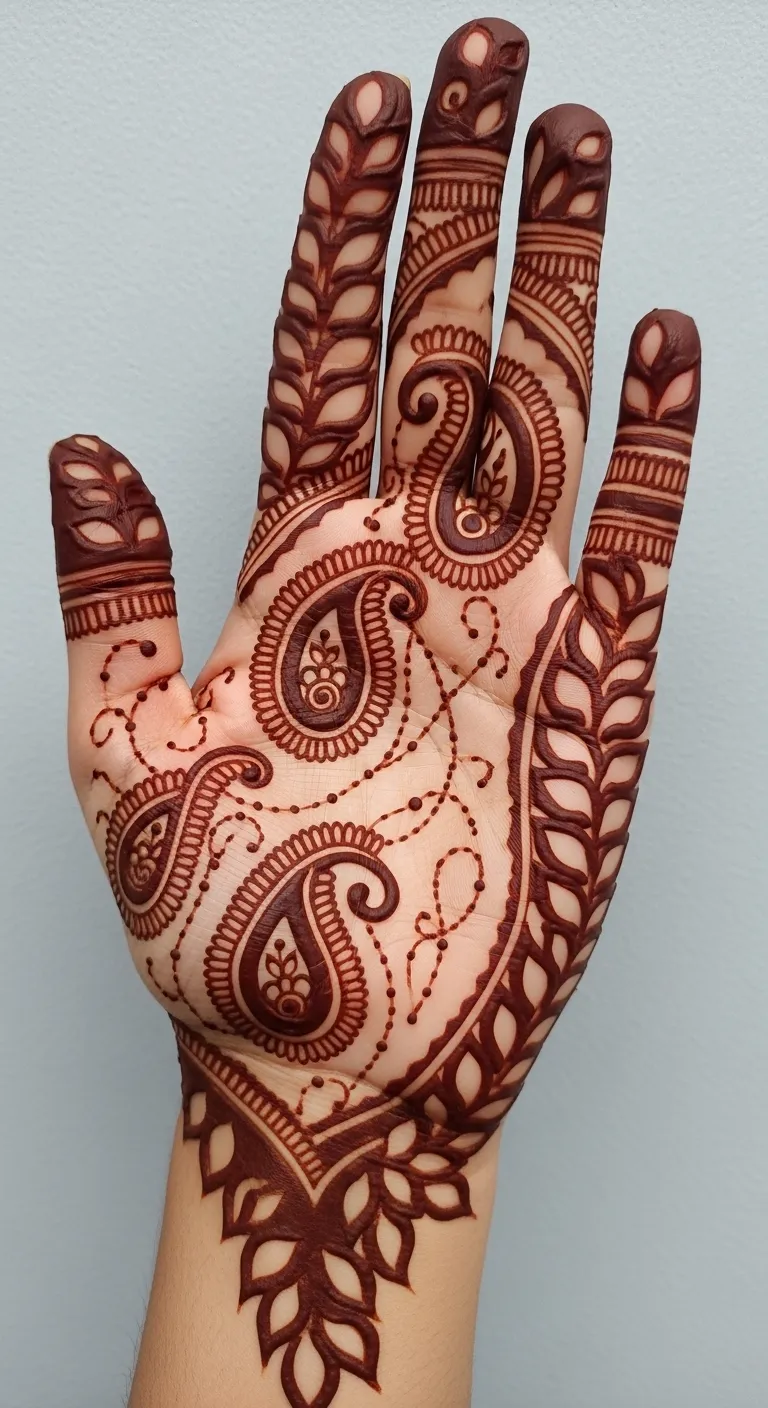 Best Eid mehndi design with paisley and leaf border