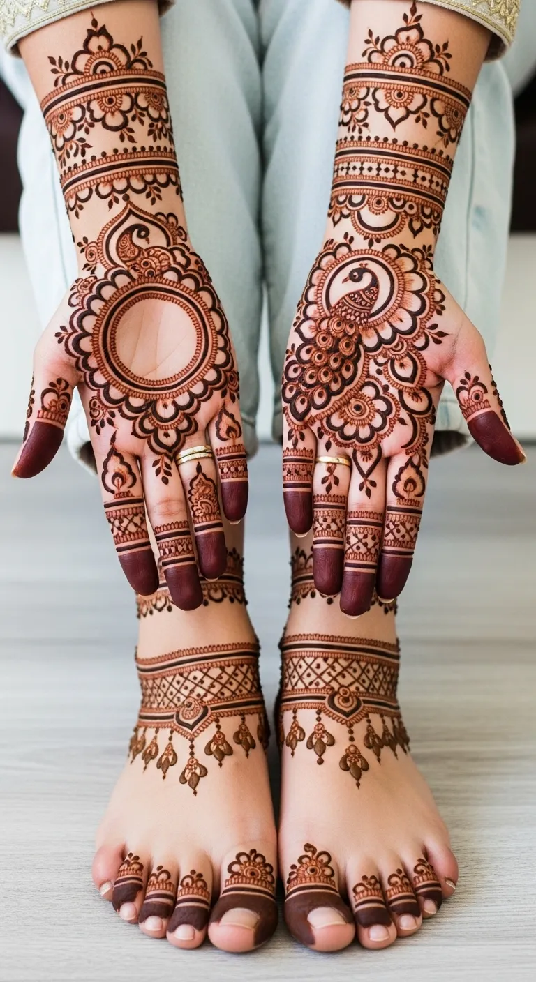 Anklet band engagement mehndi on feet