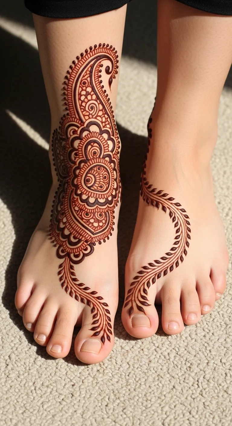 Best feet mehndi design with paisley pattern
