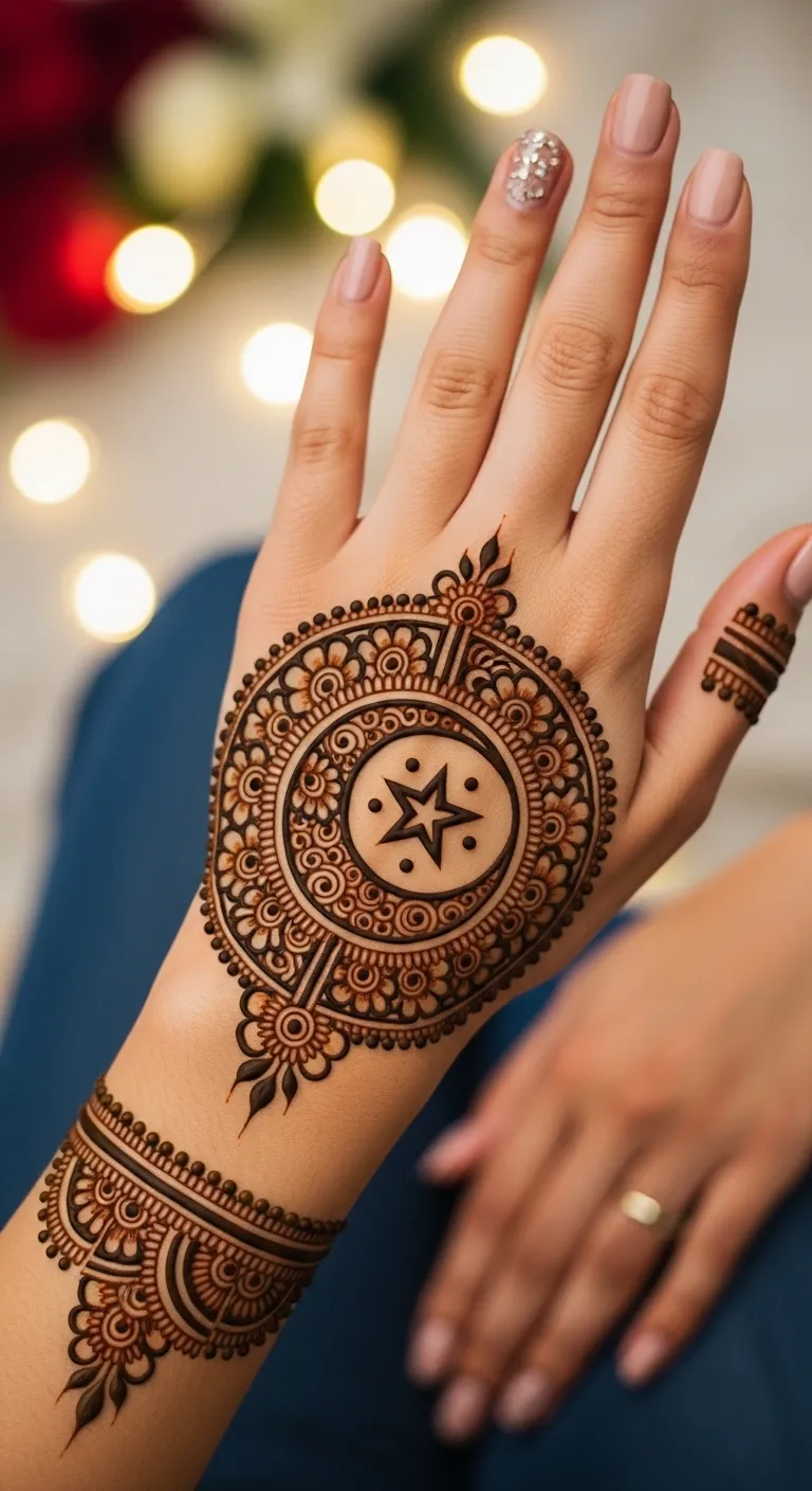 Festival Arabic circle mehndi with moon