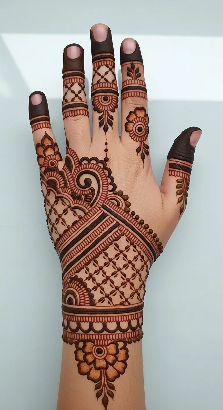 Festive traditional Arabic back hand mehndi