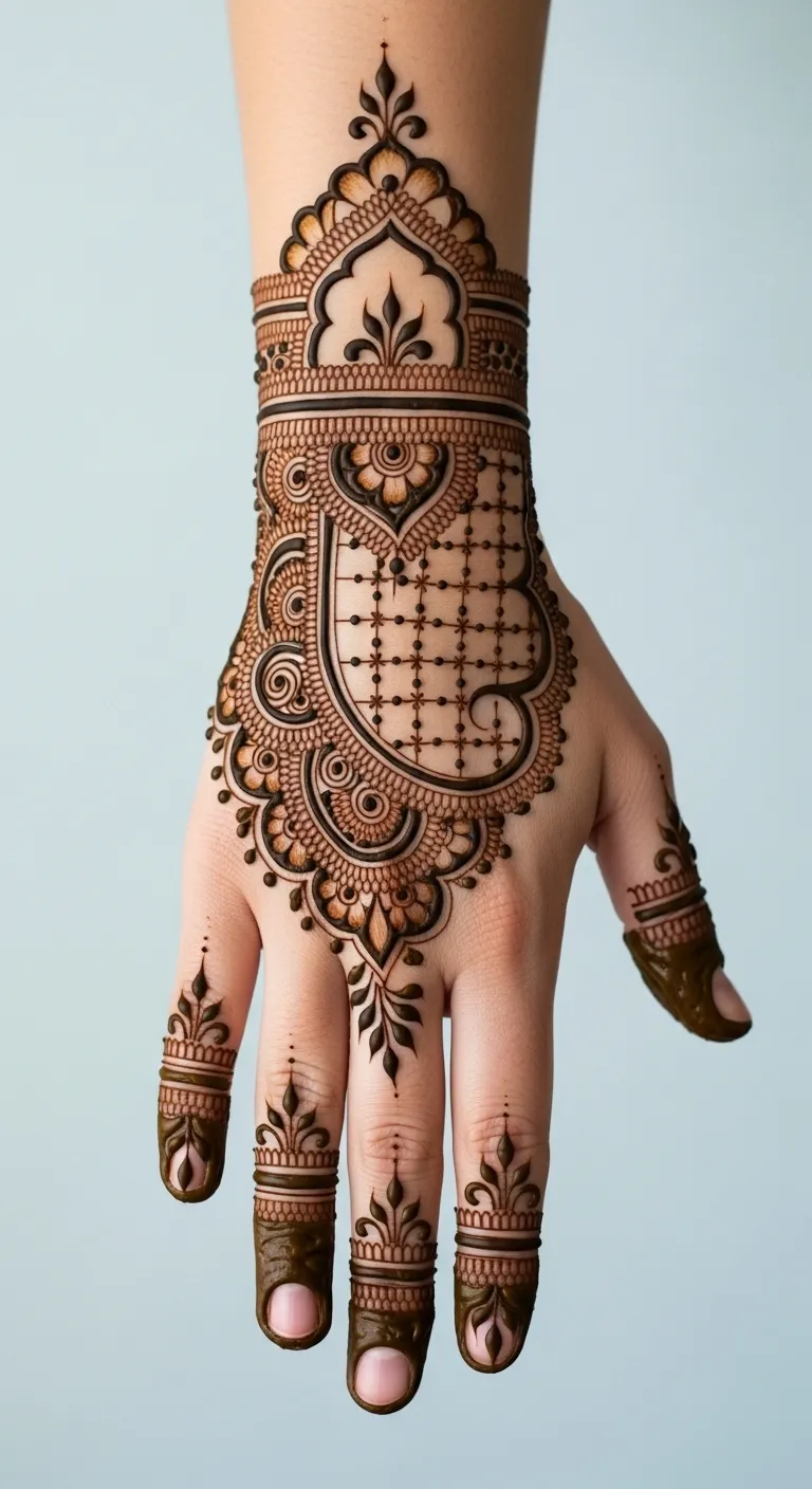 Full finger coverage Arabic back hand mehndi