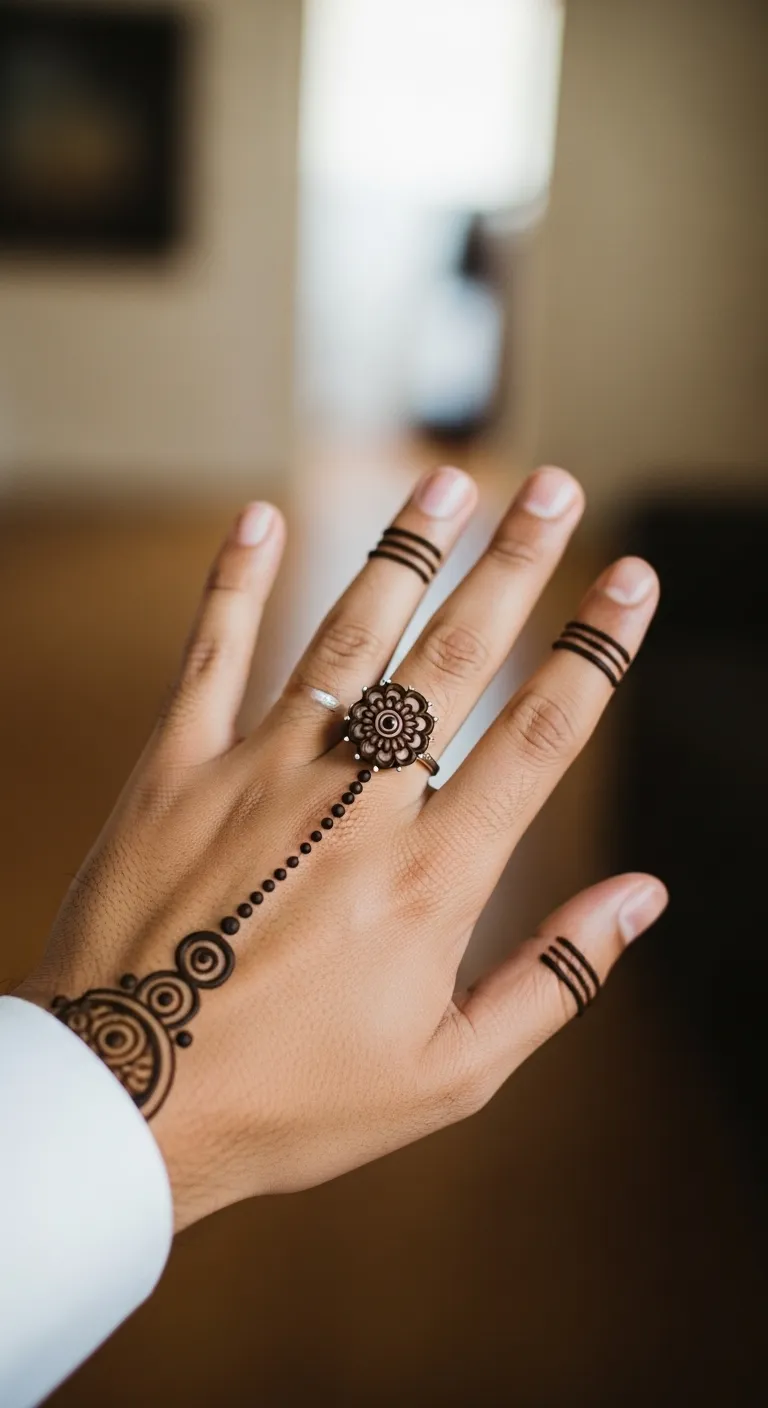 Finger dulha mehndi with mandala ring design