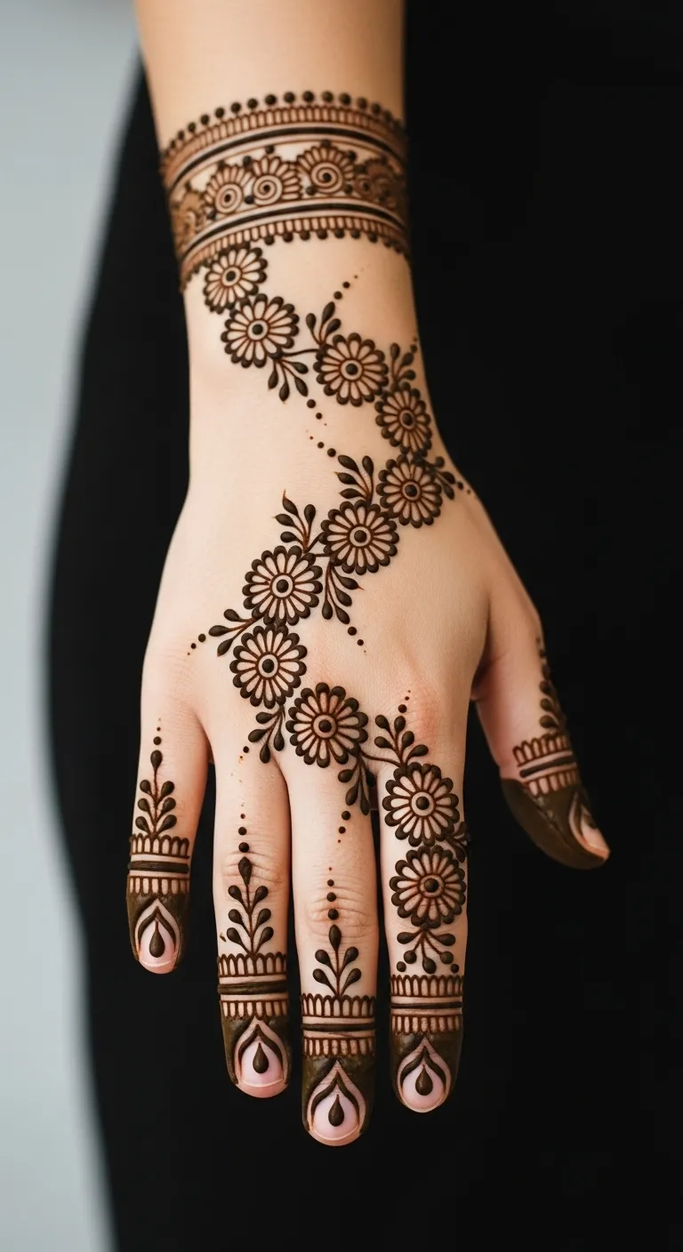 Floral bail mehndi with daisy chain