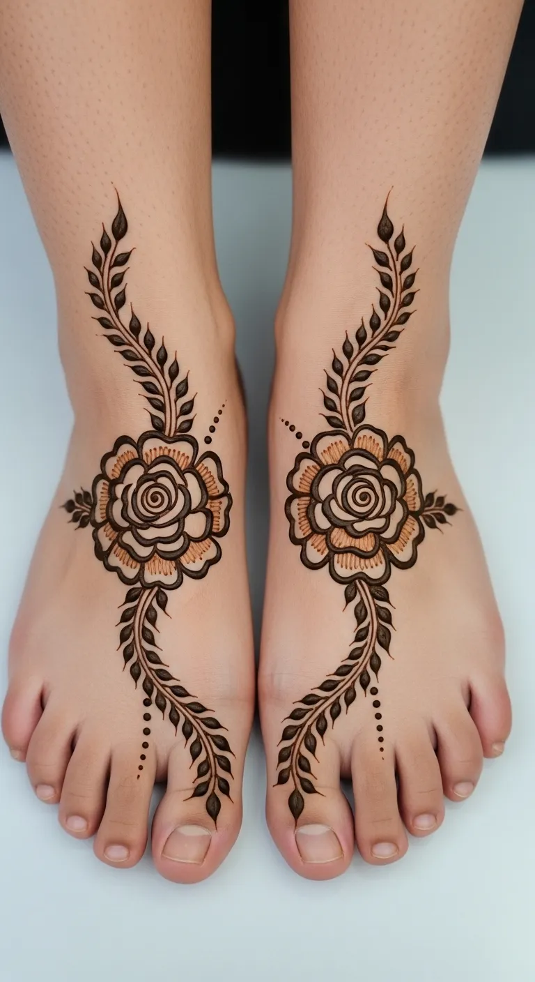 Floral feet mehndi design with large rose