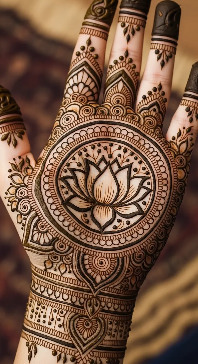 Lotus circle mehndi in mandala style