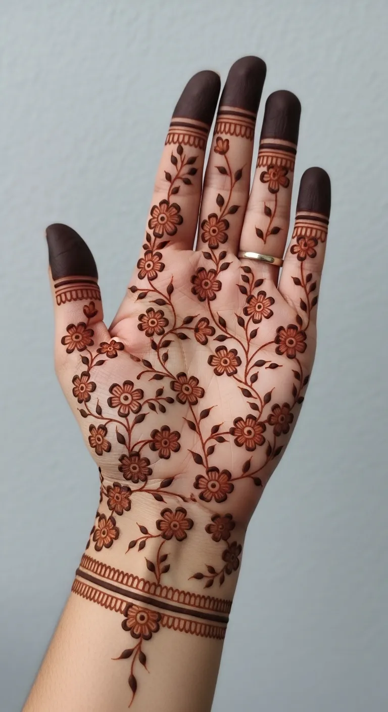 Scattered flower palm mehndi design