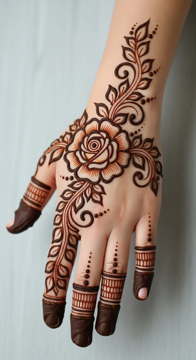 Floral rose mehndi design on right hand