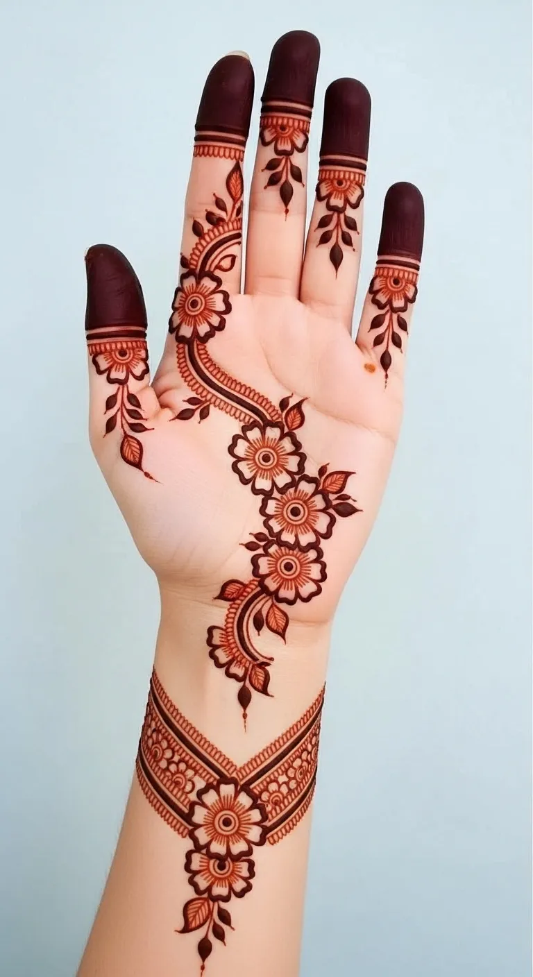 Flower bracelet Arabic mehndi back hand