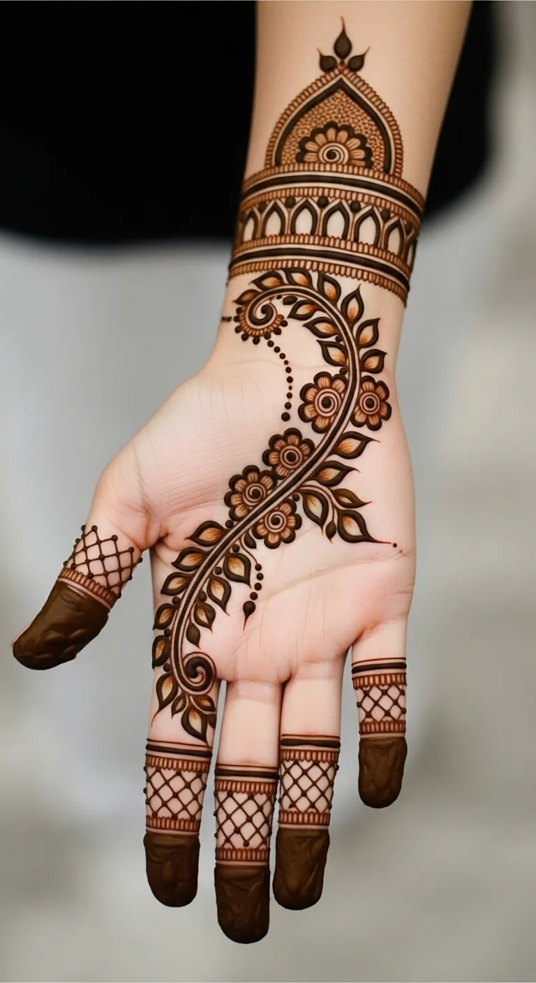 Diagonal Arabic bail design for front hand