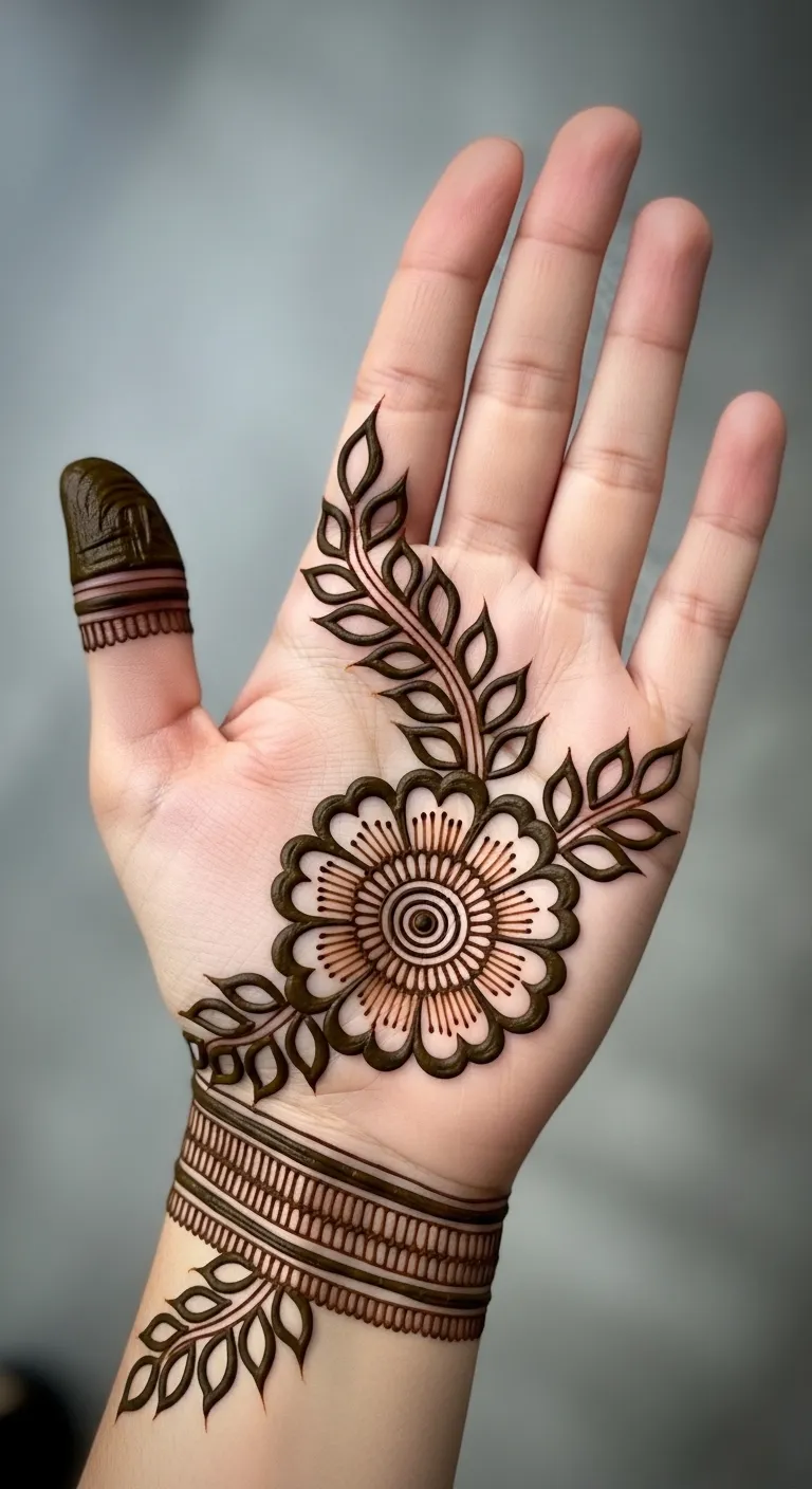 Simple floral front hand mehndi with big bloom
