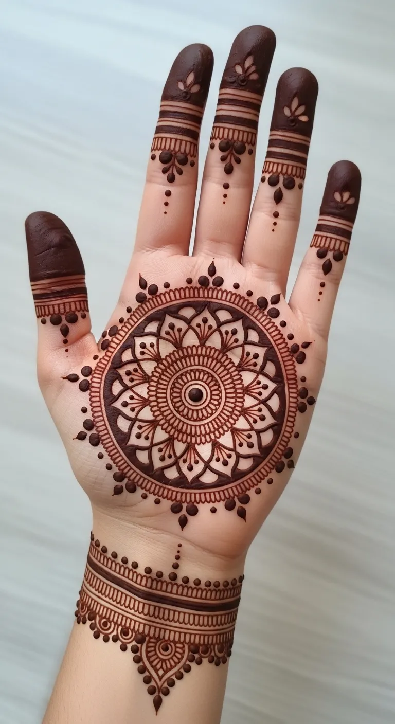 Classic mandala mehndi design on front hand