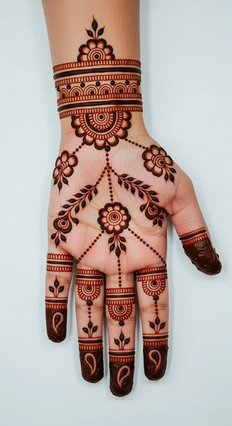 Hathphool jewellery mehndi on front hand
