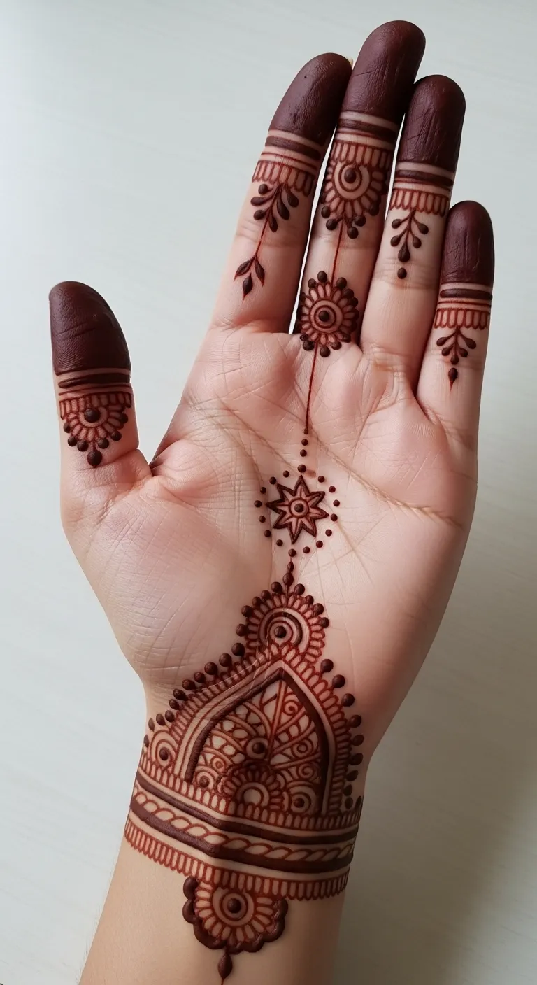 Small star mehndi design for kids front hand