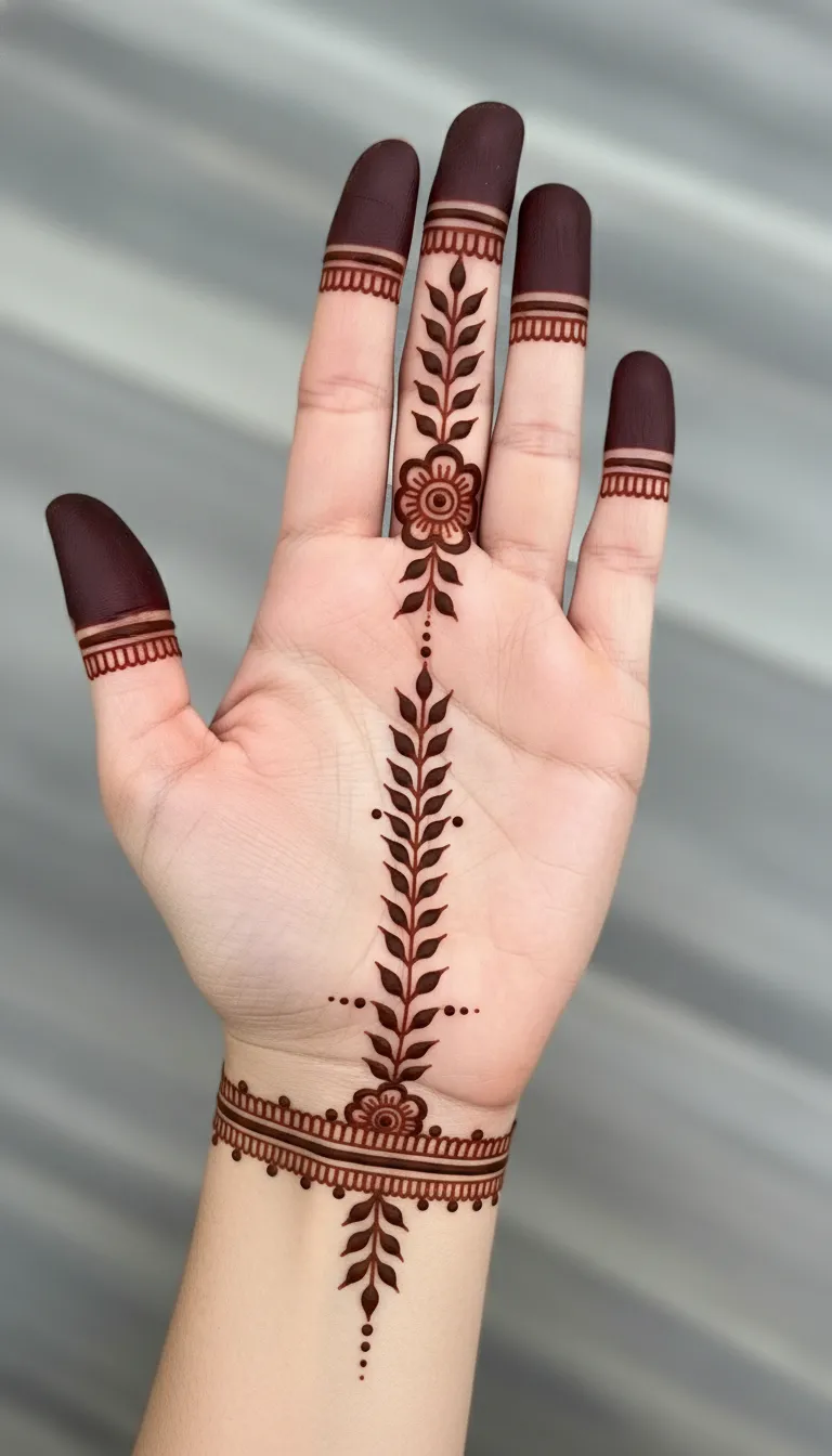 Delicate leaf chain running from wrist to middle finger
