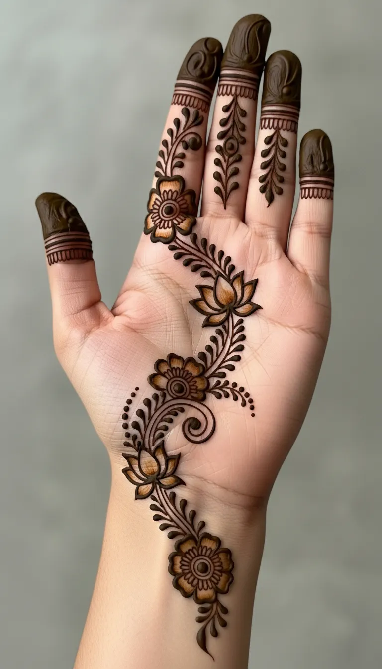 Small leaf pattern only on the index and ring fingers