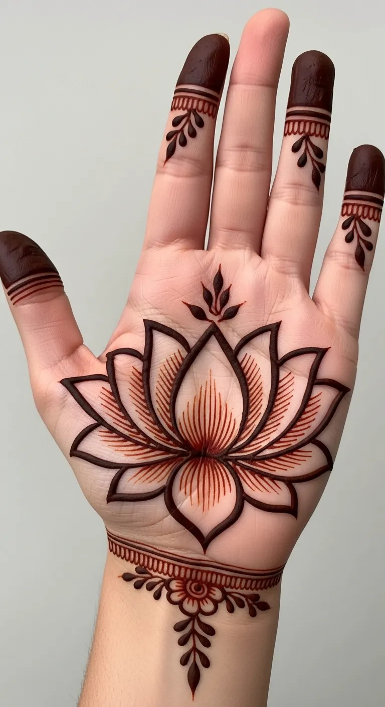 200+ Stunning Flower Mehndi Designs You Will Love (2026) 7 Lotus flower mehndi design on front hand