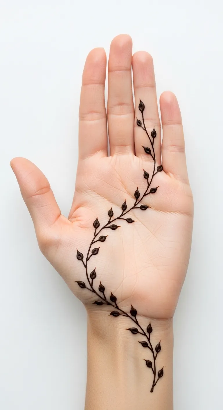 Simple vine and bud front hand mehndi
