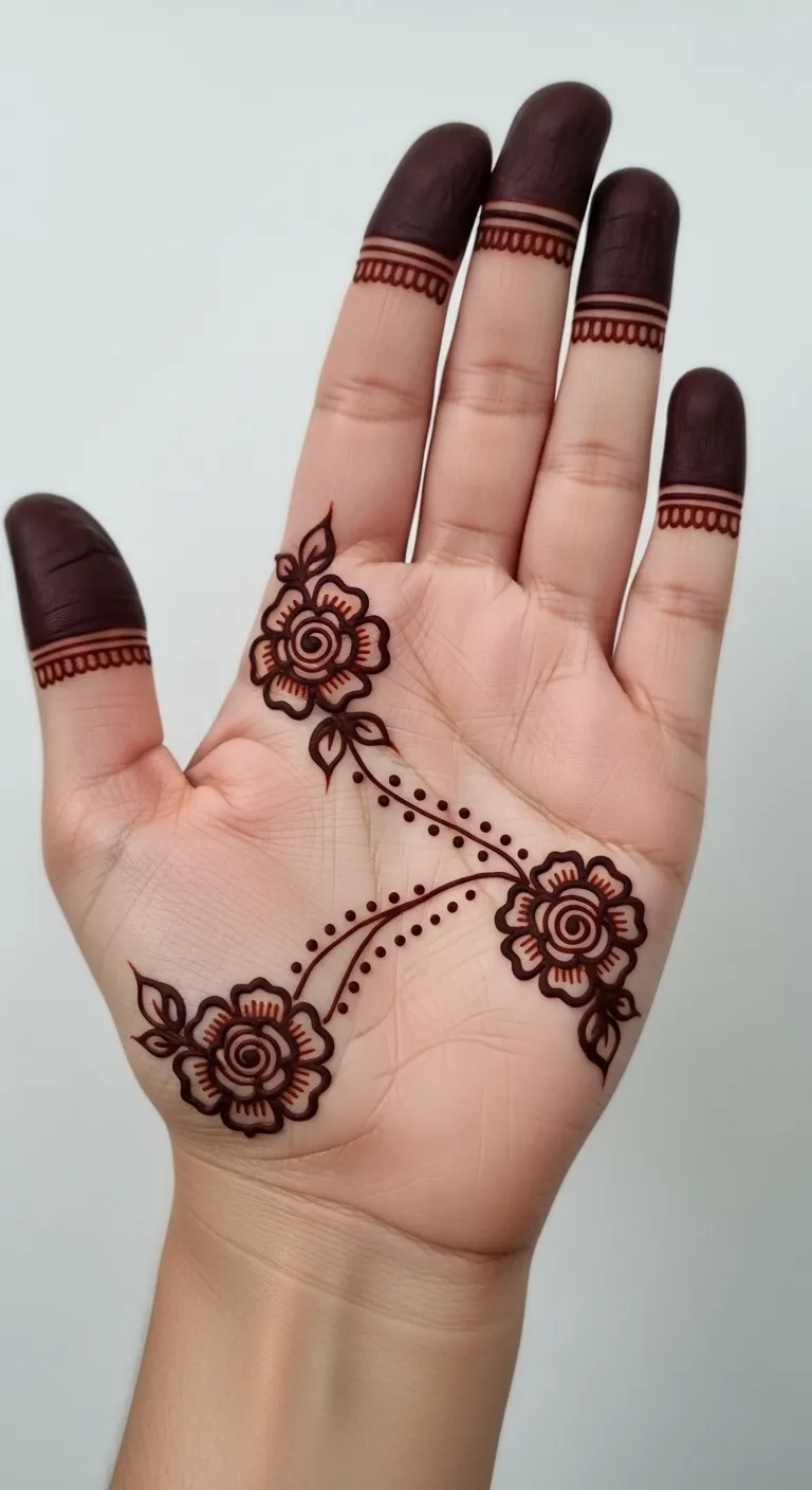 Two roses connected mehndi front hand