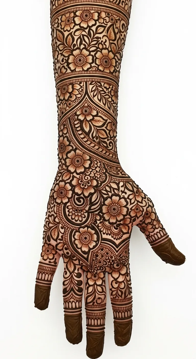 Full arm bridal flower Arabic mehndi design