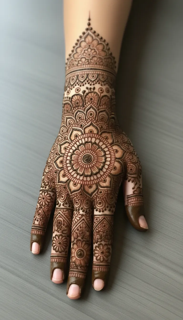 Full coverage mandala paisley back hand mehndi