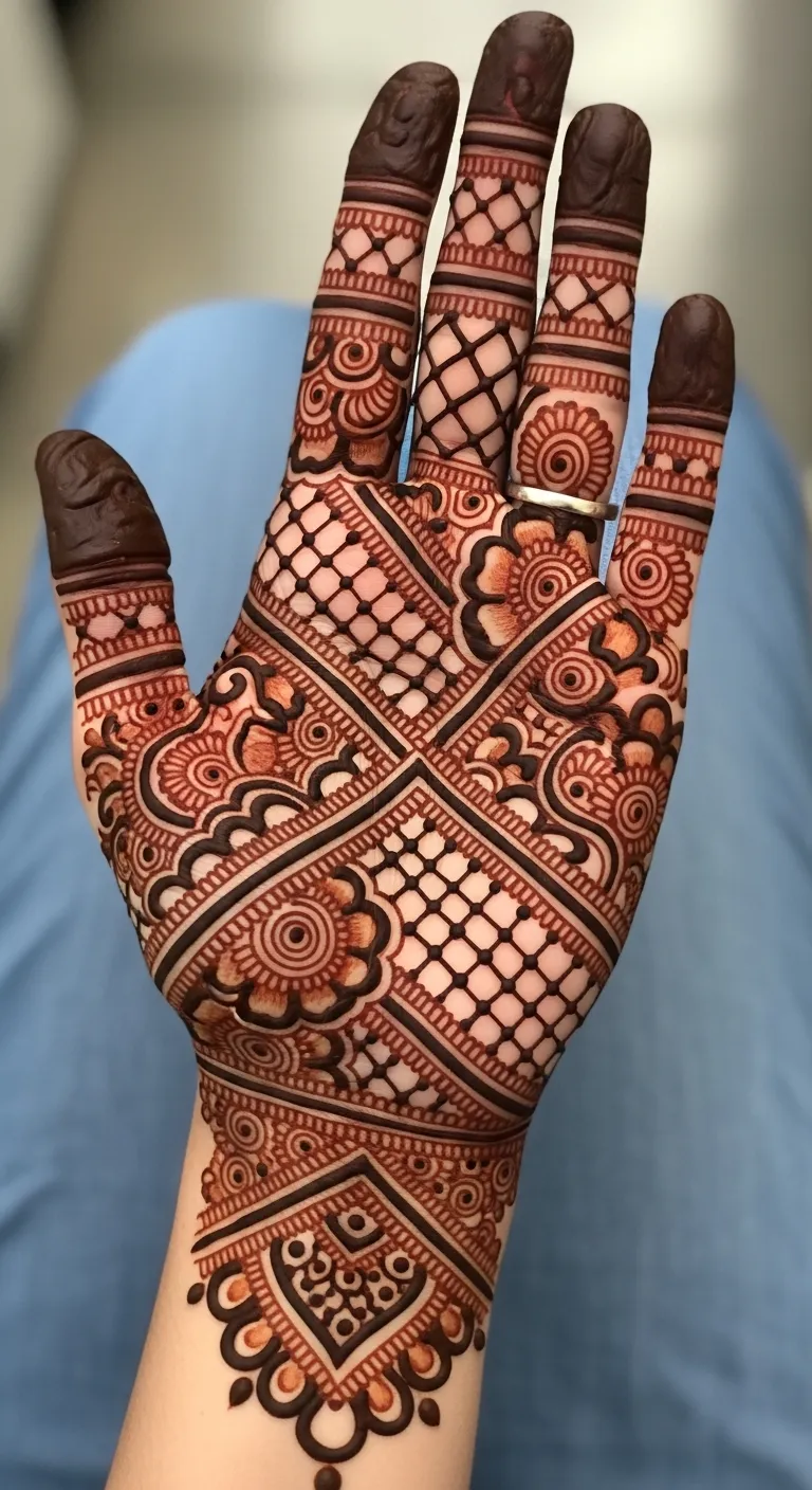 Full coverage jaal palm mehndi design