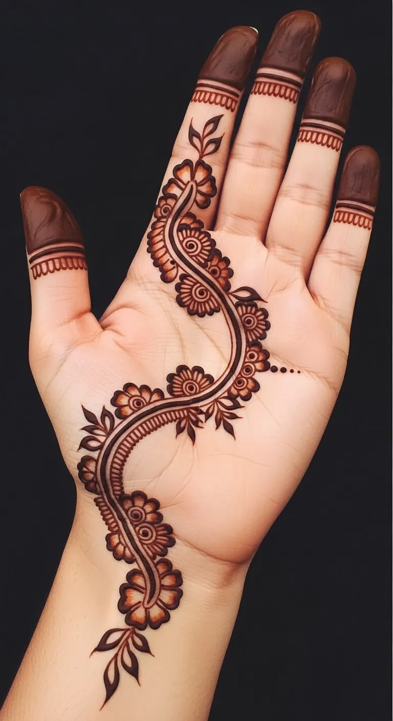 Full hand Arabic bail mehndi covering palm and fingers