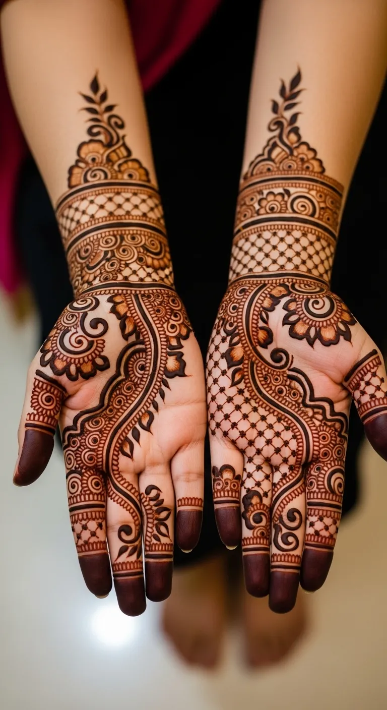 Full hand Arabic vine mehndi for Karwa Chauth
