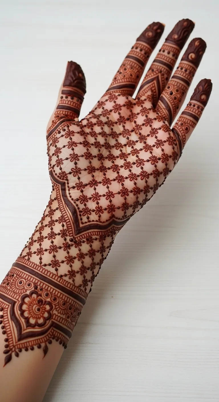 Full hand jaal mehndi design for Eid