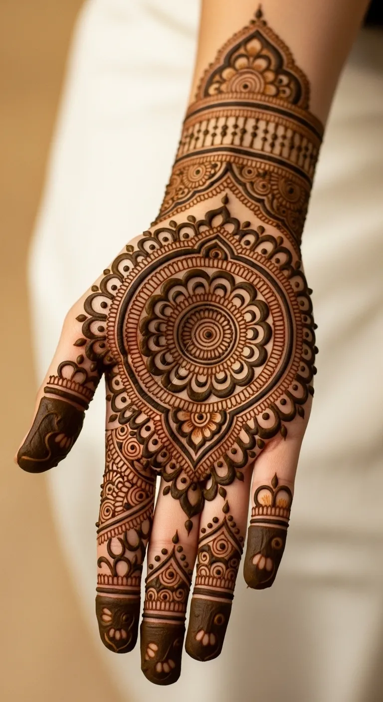 Full hand Indian mandala mehndi to fingertips