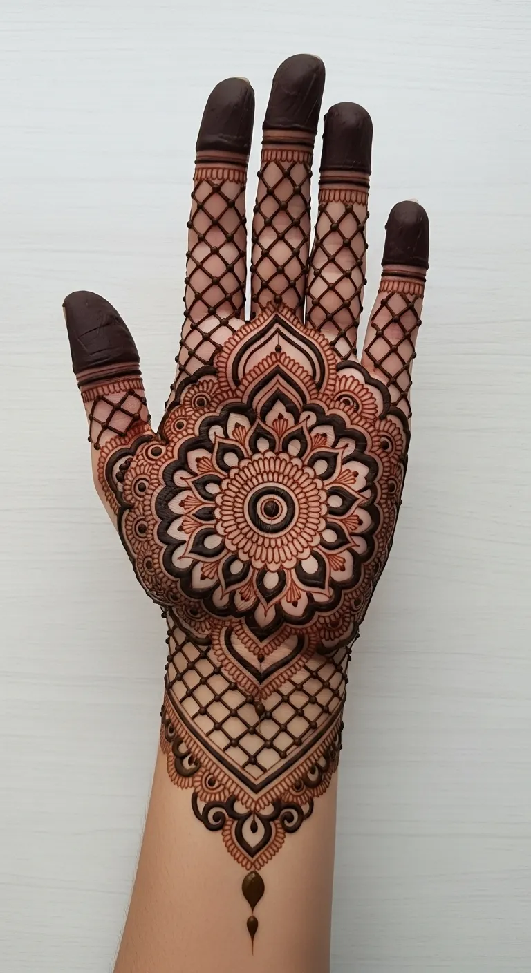 Full hand mandala mehndi with jaal filling