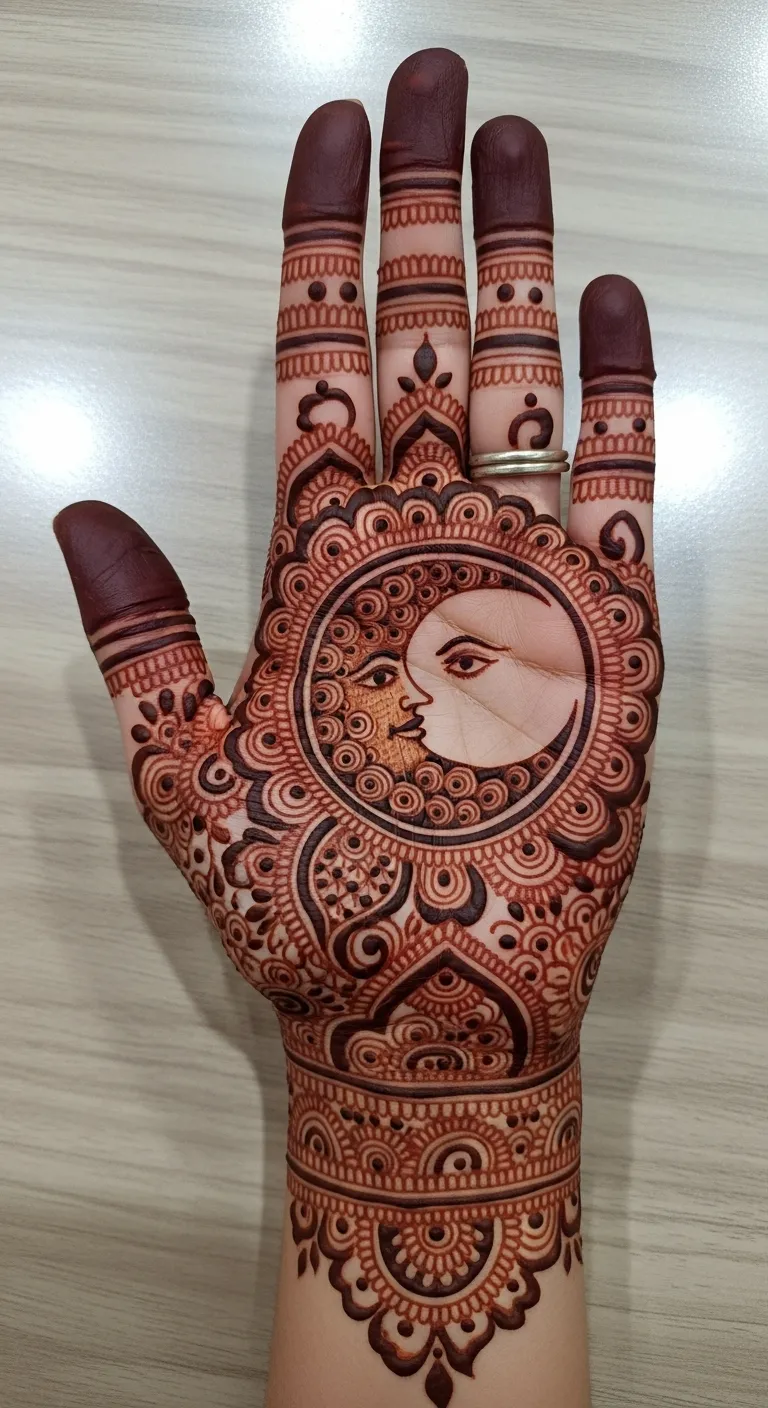 Rajasthani full hand Karwa Chauth mehndi design