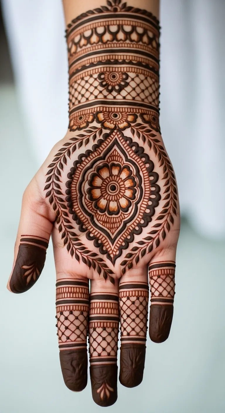 Full right hand mehndi with floral jaal design