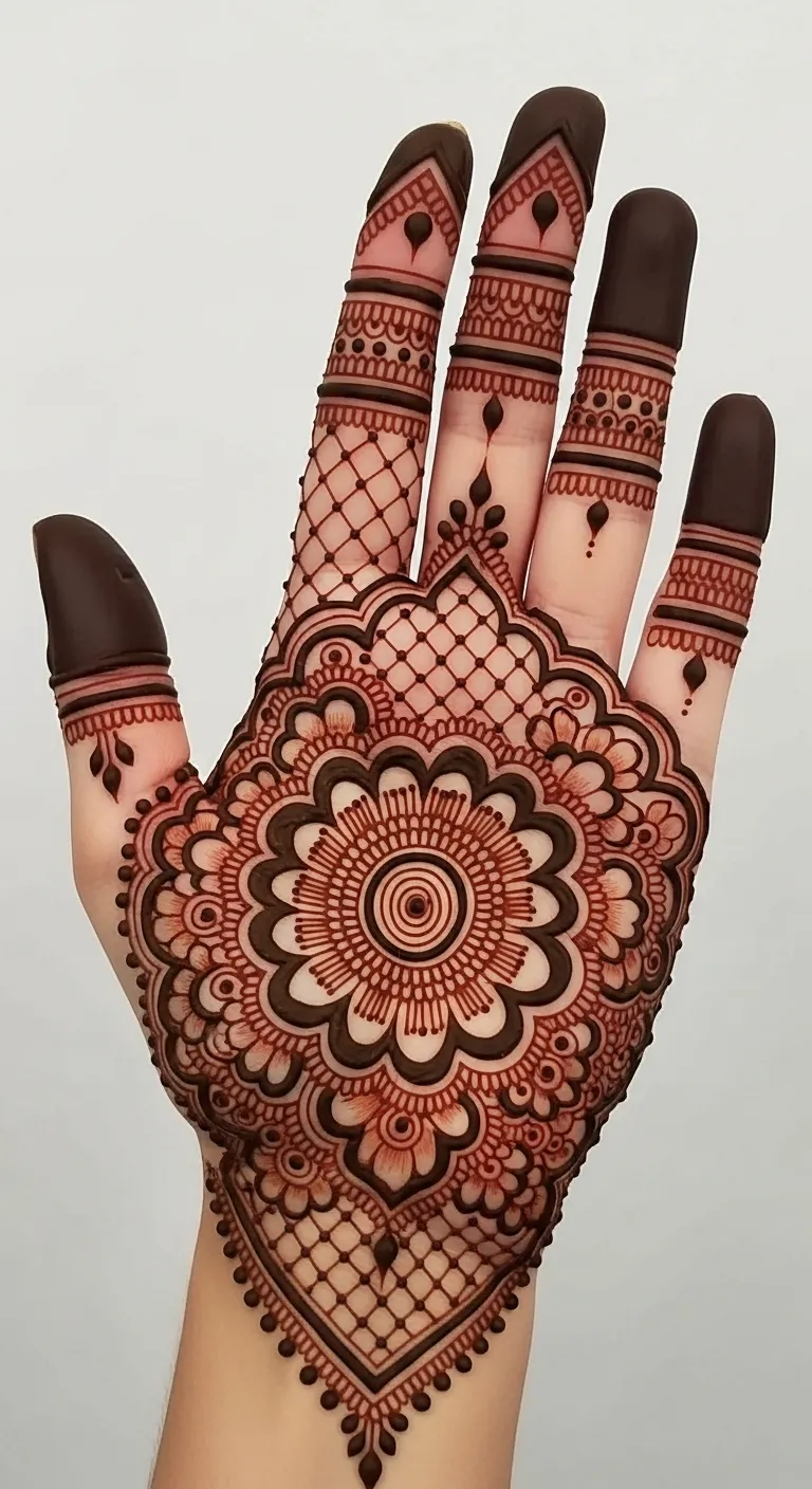 Half hand Arabic mandala mehndi for Karwa Chauth