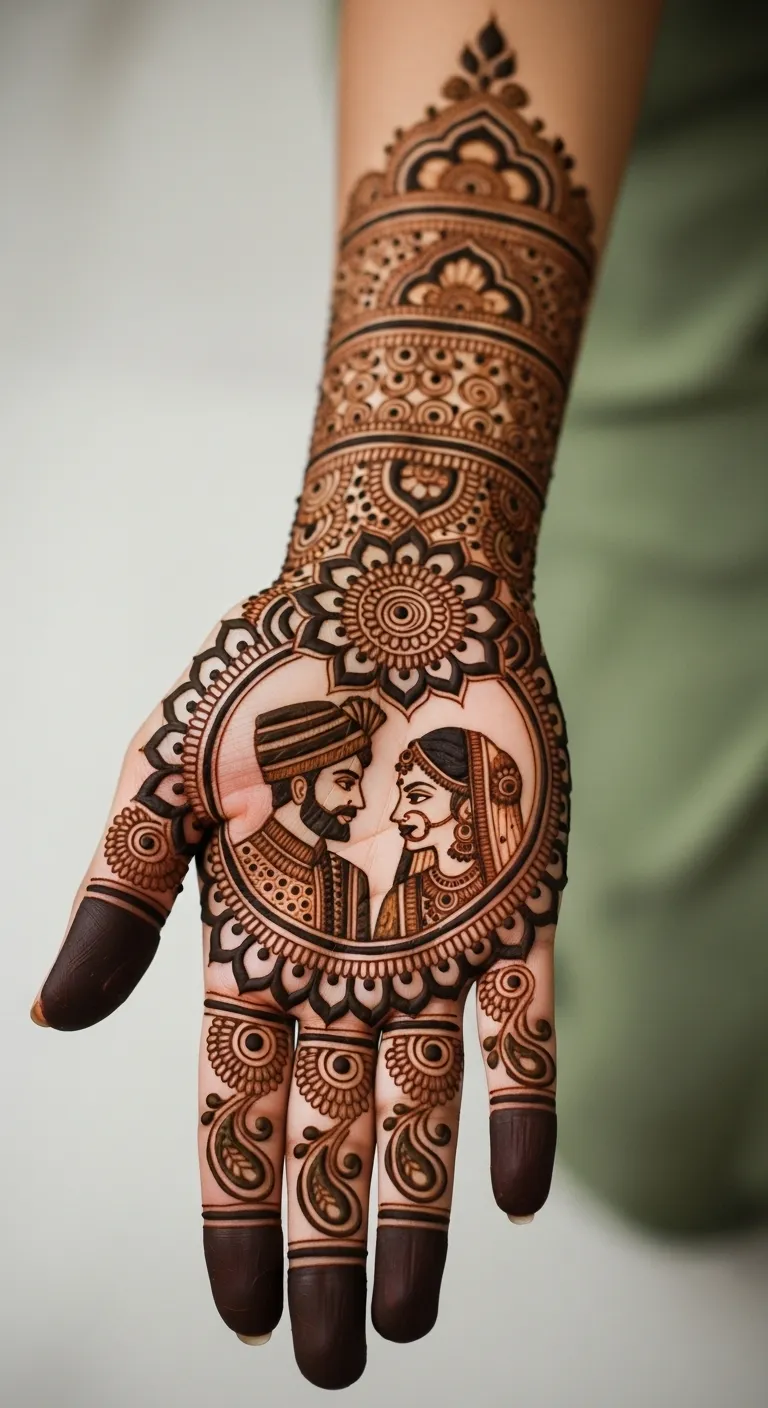  Indian bridal mehndi with dulha dulhan portrait