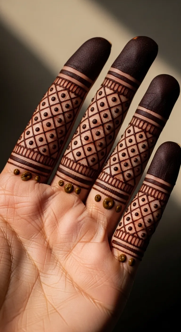 Indian dense jaal finger mehndi design