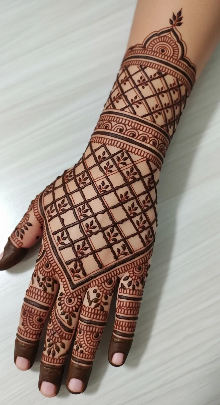 Indian jaal mehndi design on full hand