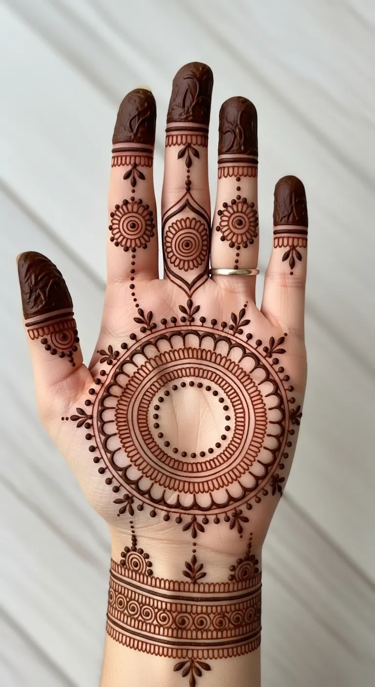 Khafif concentric circle mehndi with dots