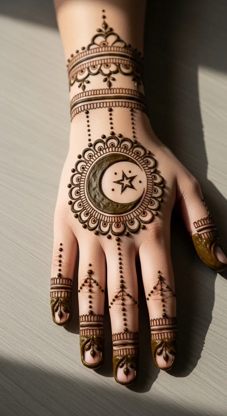 Khafif crescent and star mehndi for Eid