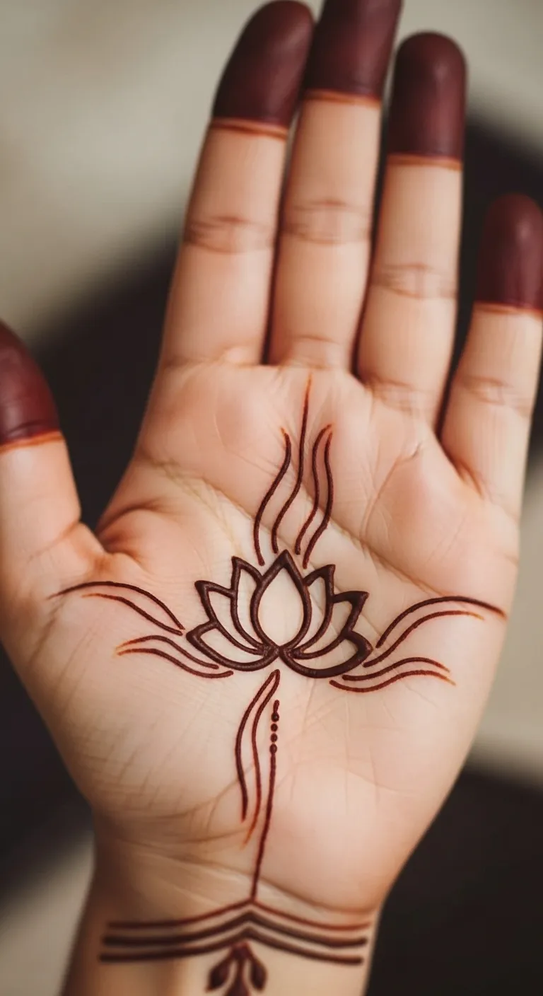 Simple khafif mehndi with lotus on front hand