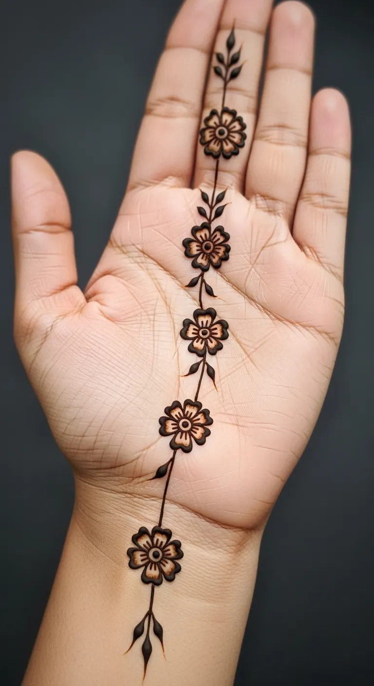 Khafif front hand mehndi with three small flowers
