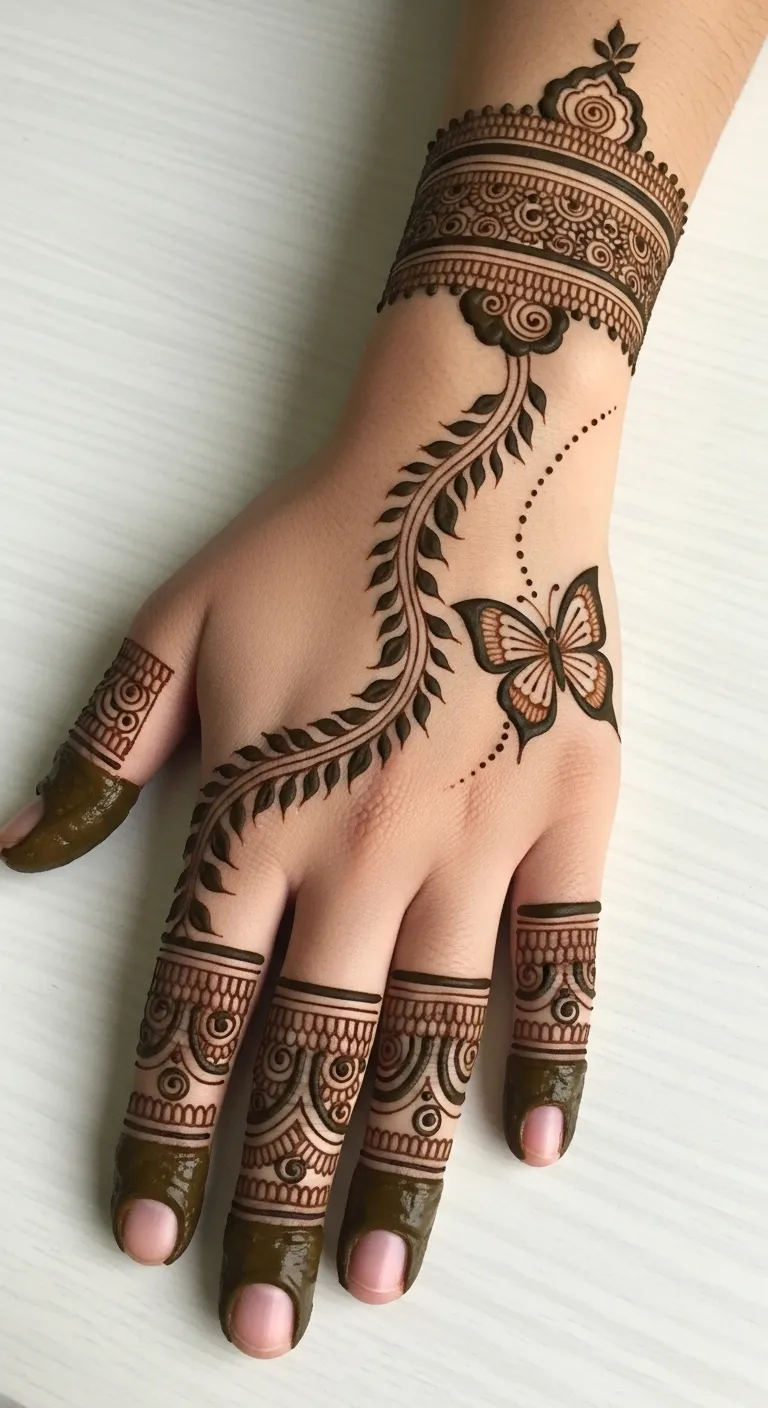 Cute khafif butterfly mehndi for kids
