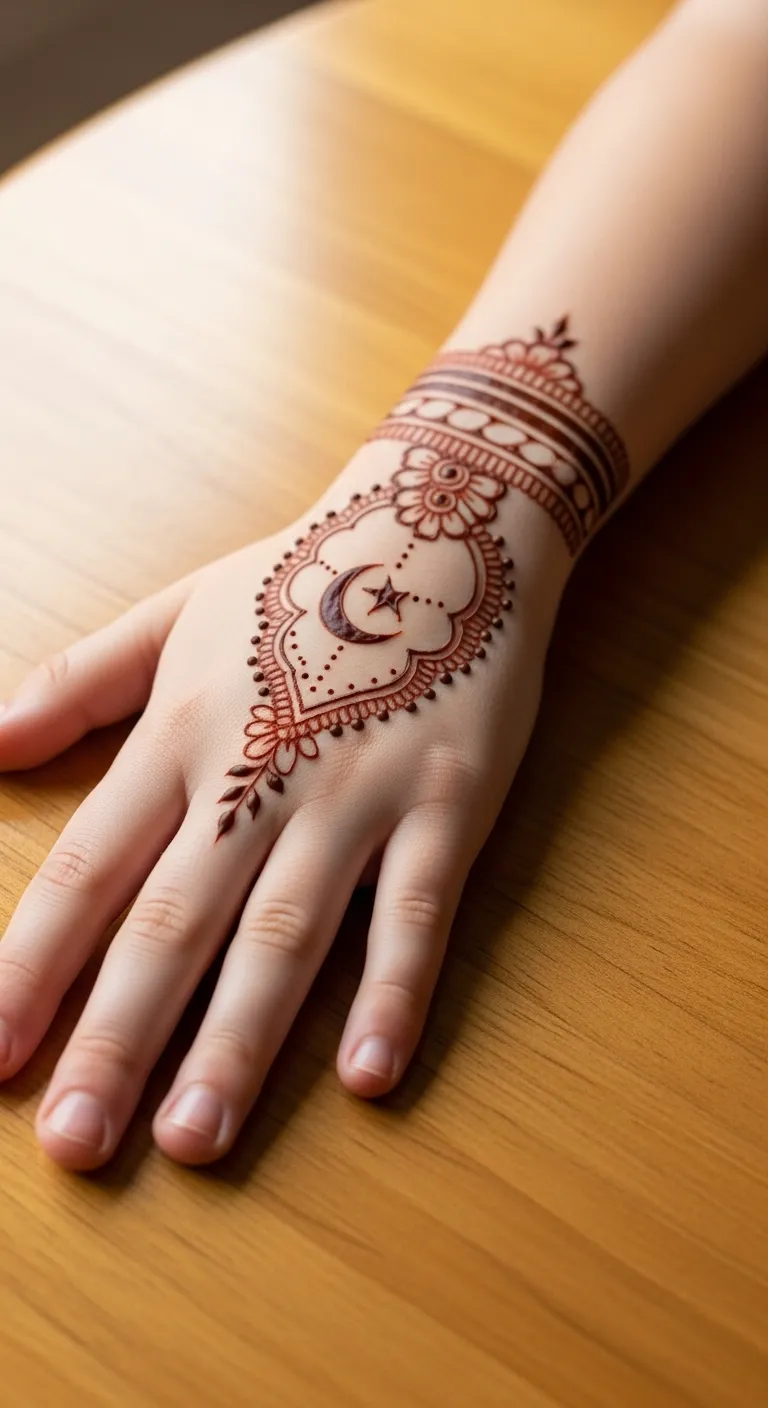 Khafif kids mehndi with star and moon on palm