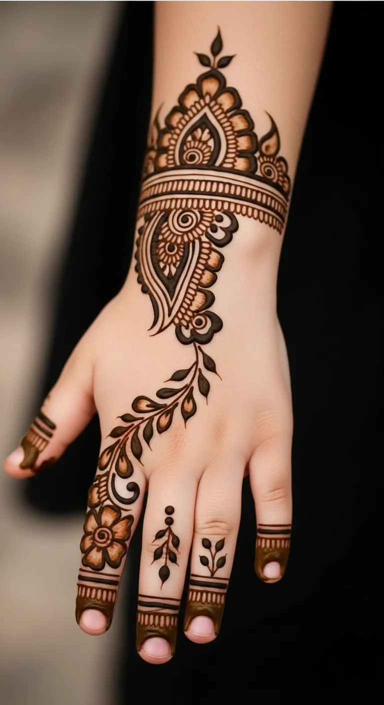 Kids Arabic bail mehndi on single finger