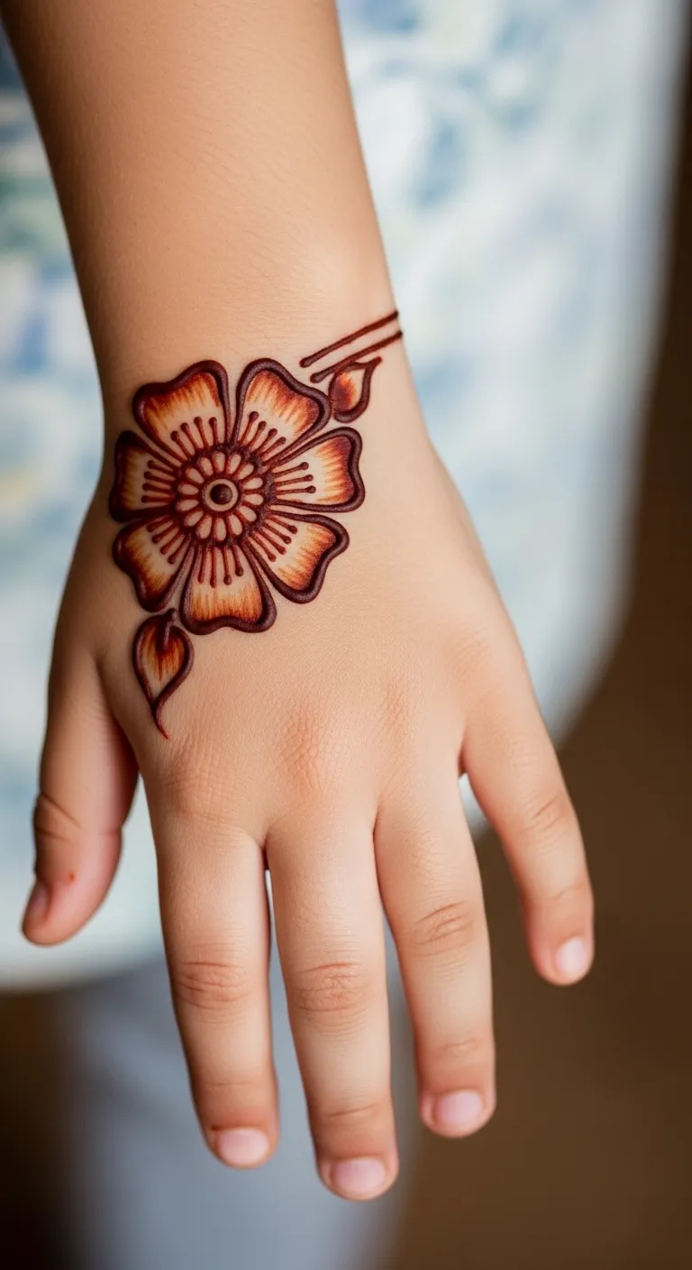 Arabic bold flower mehandi design for kids