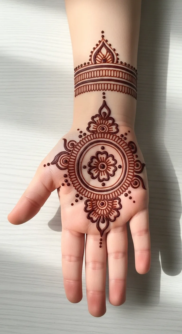 Flower in circle Arabic henna for children