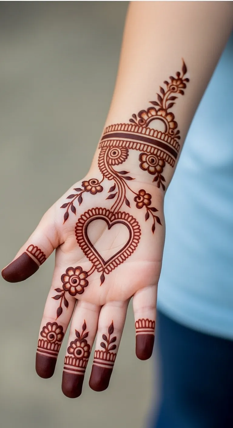 Large heart Arabic mehndi for kids