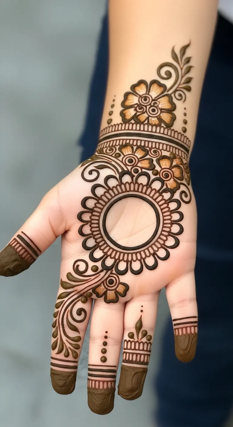 Mandala circle Arabic mehndi for kids