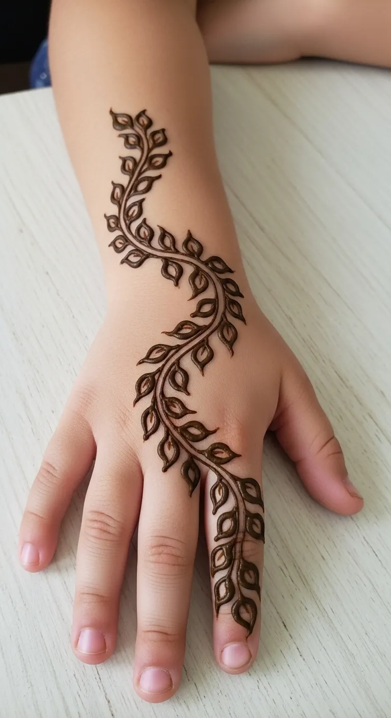 Arabic diagonal vine mehndi design for kids
