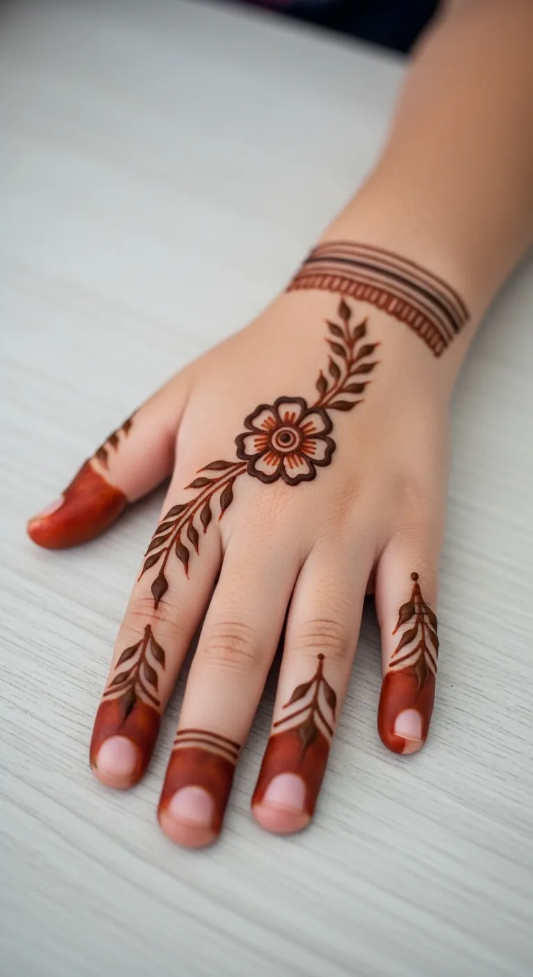 Flower spreading back hand mehndi for kids